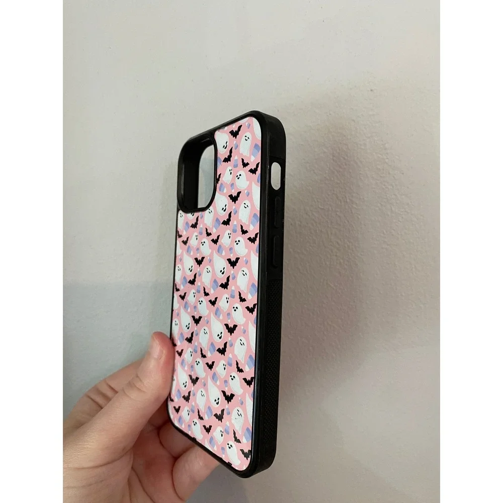 iPhone 13 Mini Case Unisex Pink Ghost Bat Candy Corn Halloween Spooky Cute